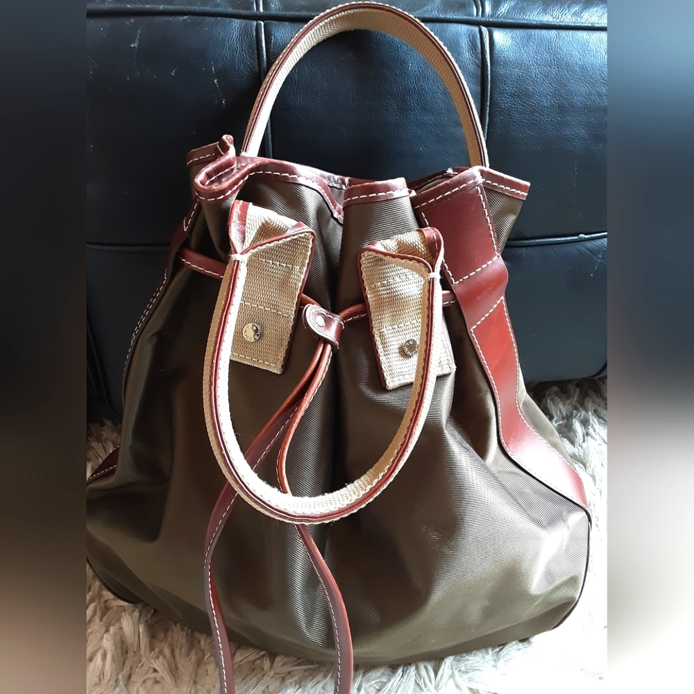 Lancel nylon and leather tote